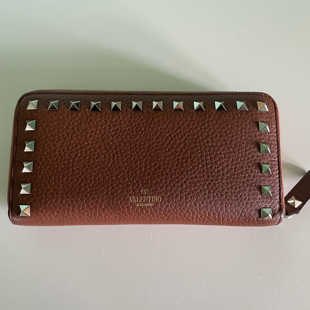 Valentino Garavani Brown and Gold Rock Stud Wallet